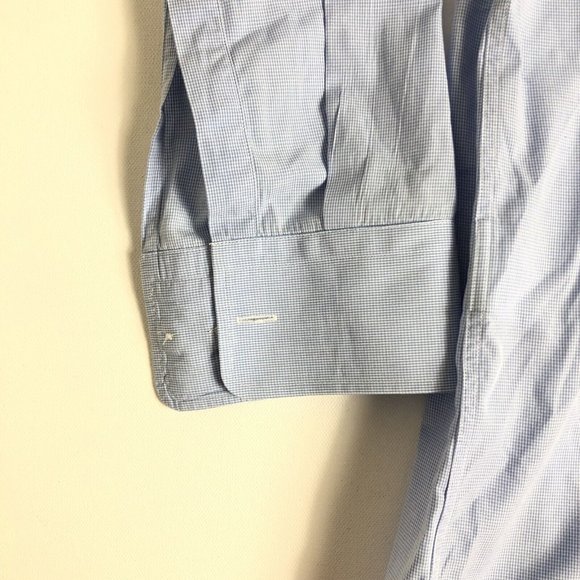 HUGO BOSS Sharp Fit Button up Dress Shirt Blue Mini Check Size 16.5 32/33 - Picture 5 of 8